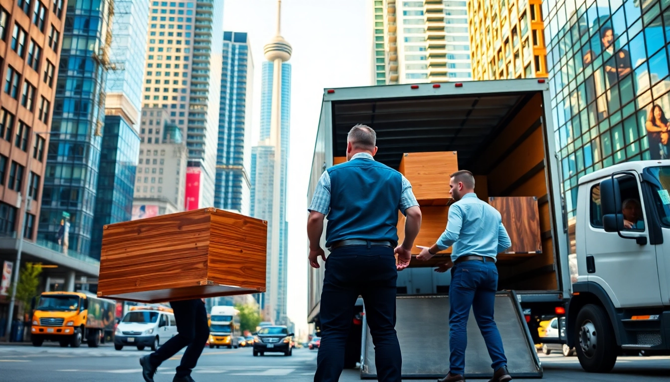 Reliable moving companies Toronto team moving furniture in bustling urban setting