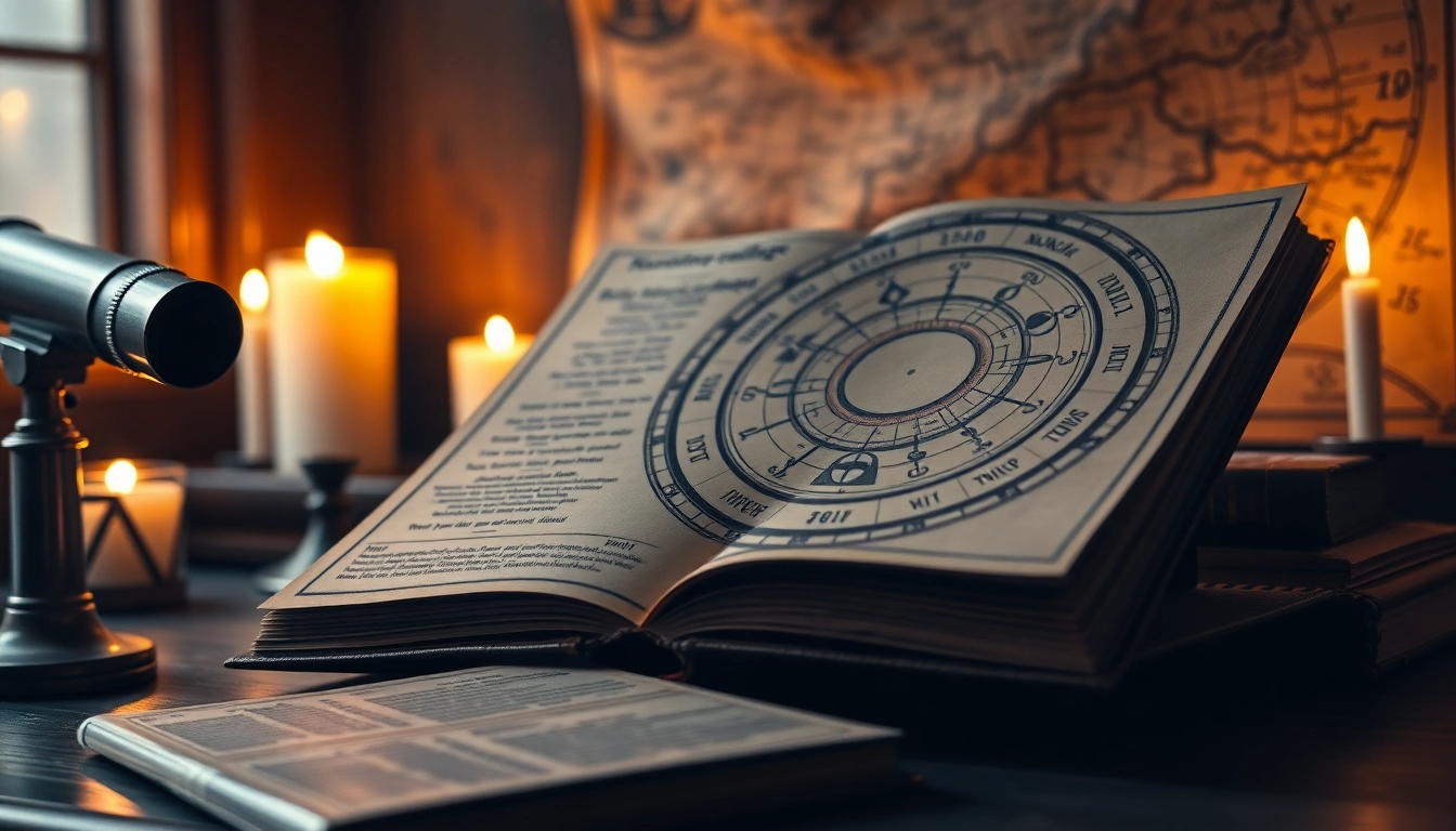 Discover your Geburtshoroskop illustrated in a tranquil astrology study with celestial designs.