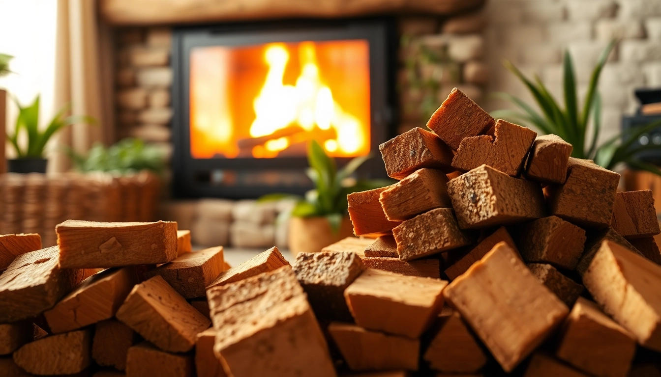 Showcasing the Best wood briquettes Europe, this image highlights quality briquettes in a warm home environment.