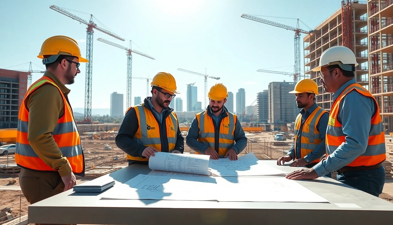 Construction association Denver highlights collaboration among workers on a building site.