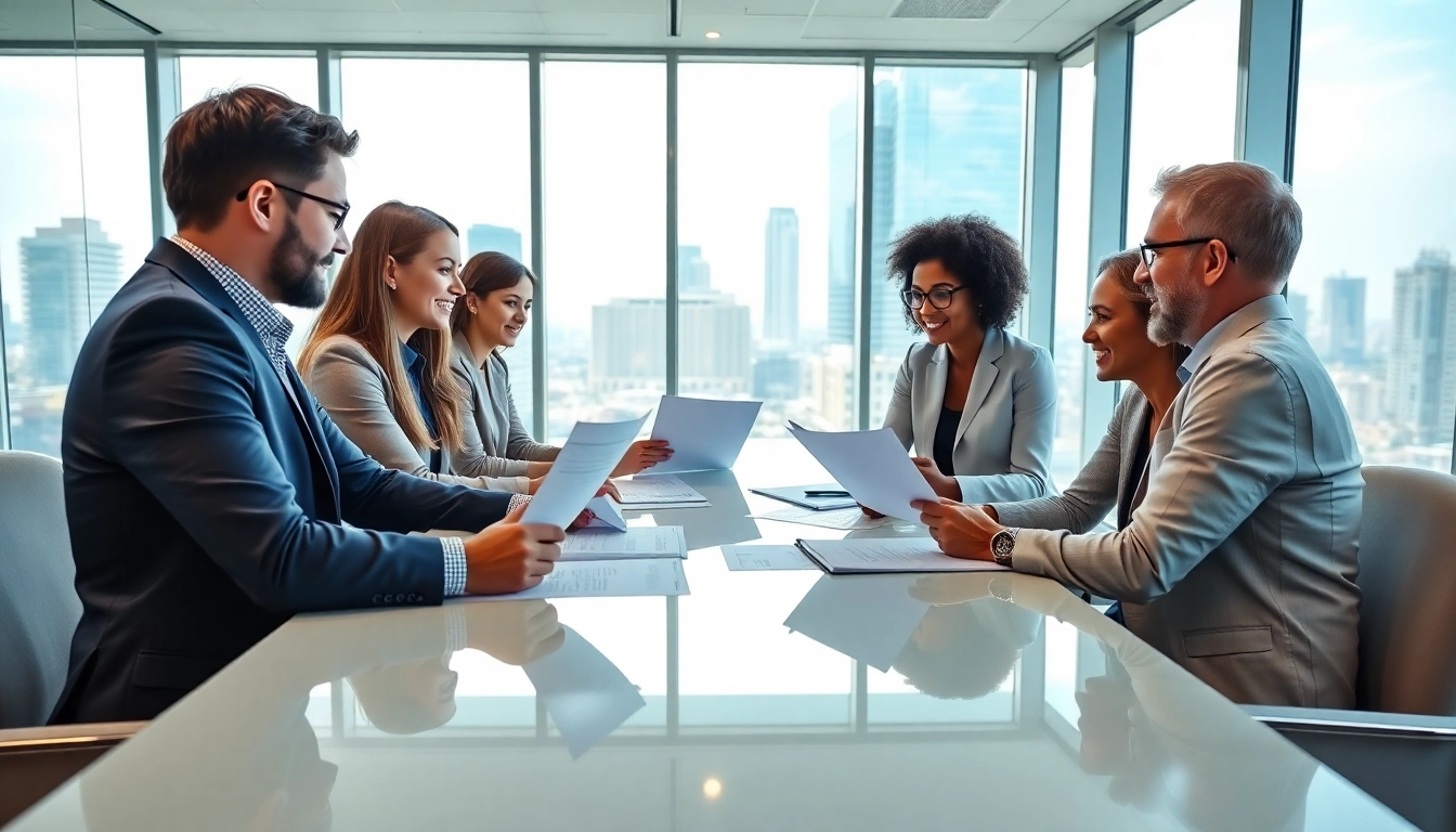 Accountants near me assisting clients in a bright, professional setting with financial documents.