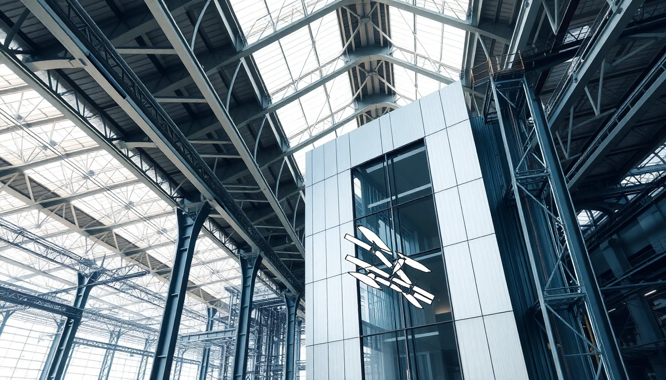 Visual representation of steel structure design showcasing metallic frames and modern architecture.